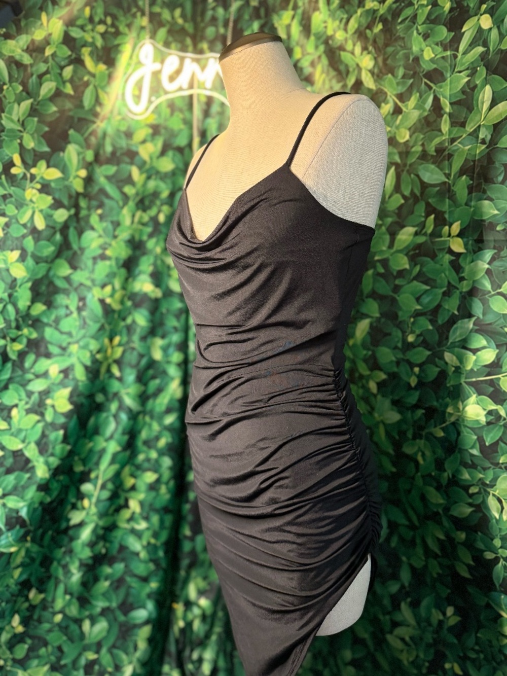 Women's Black Cowl Neck Midi Dress | Sexy Bodycon Evening Dress